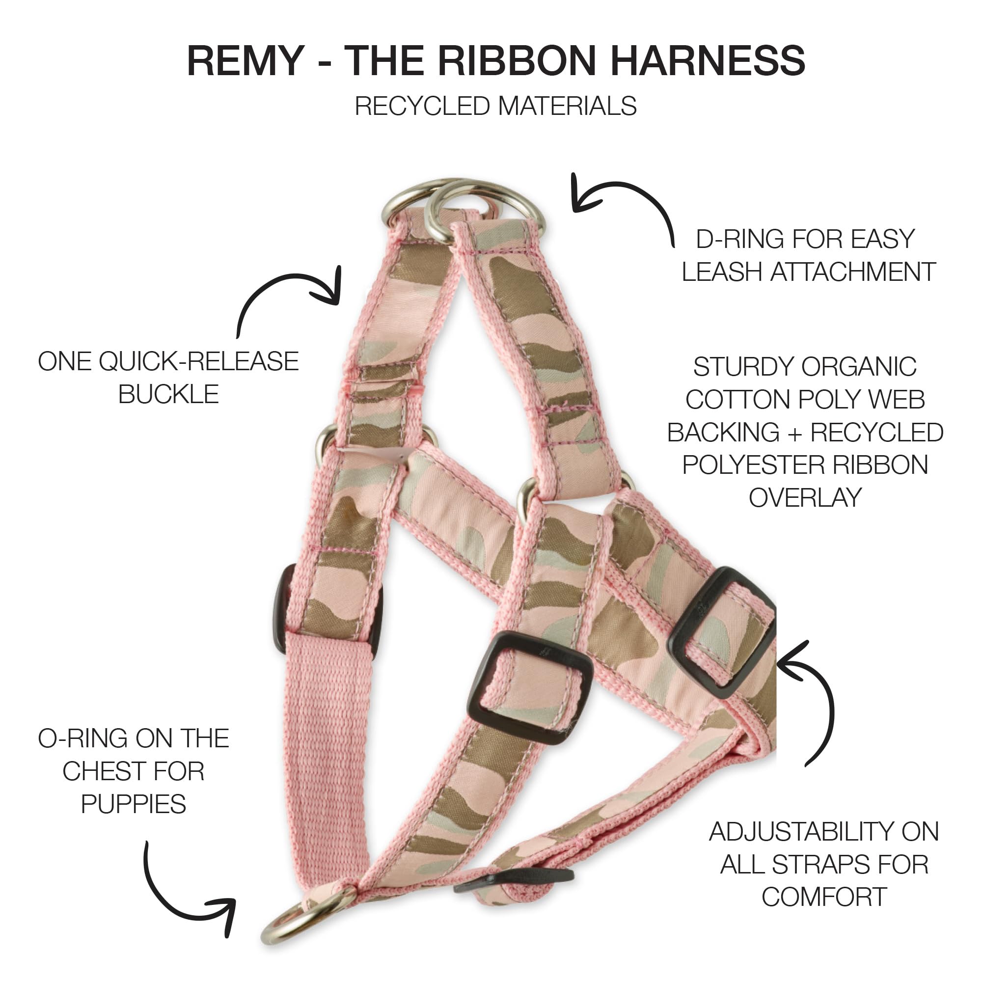 Pet Passion Remy - The Recycled Ribbon Harness, Pink Camo, Medium
